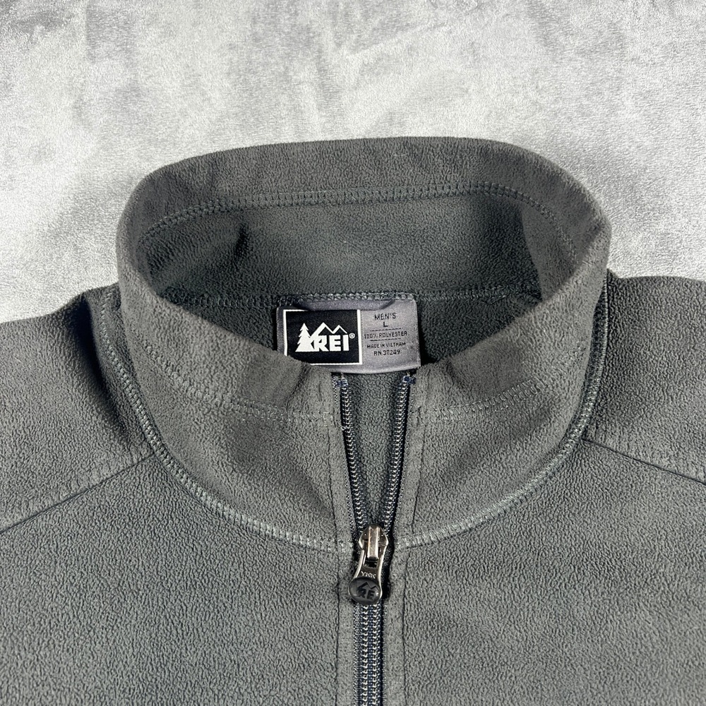 REI Full Zip Fleece Jacket Mens Large Black Long Sleeve Mock Neck Pockets - Picture 8 of 14